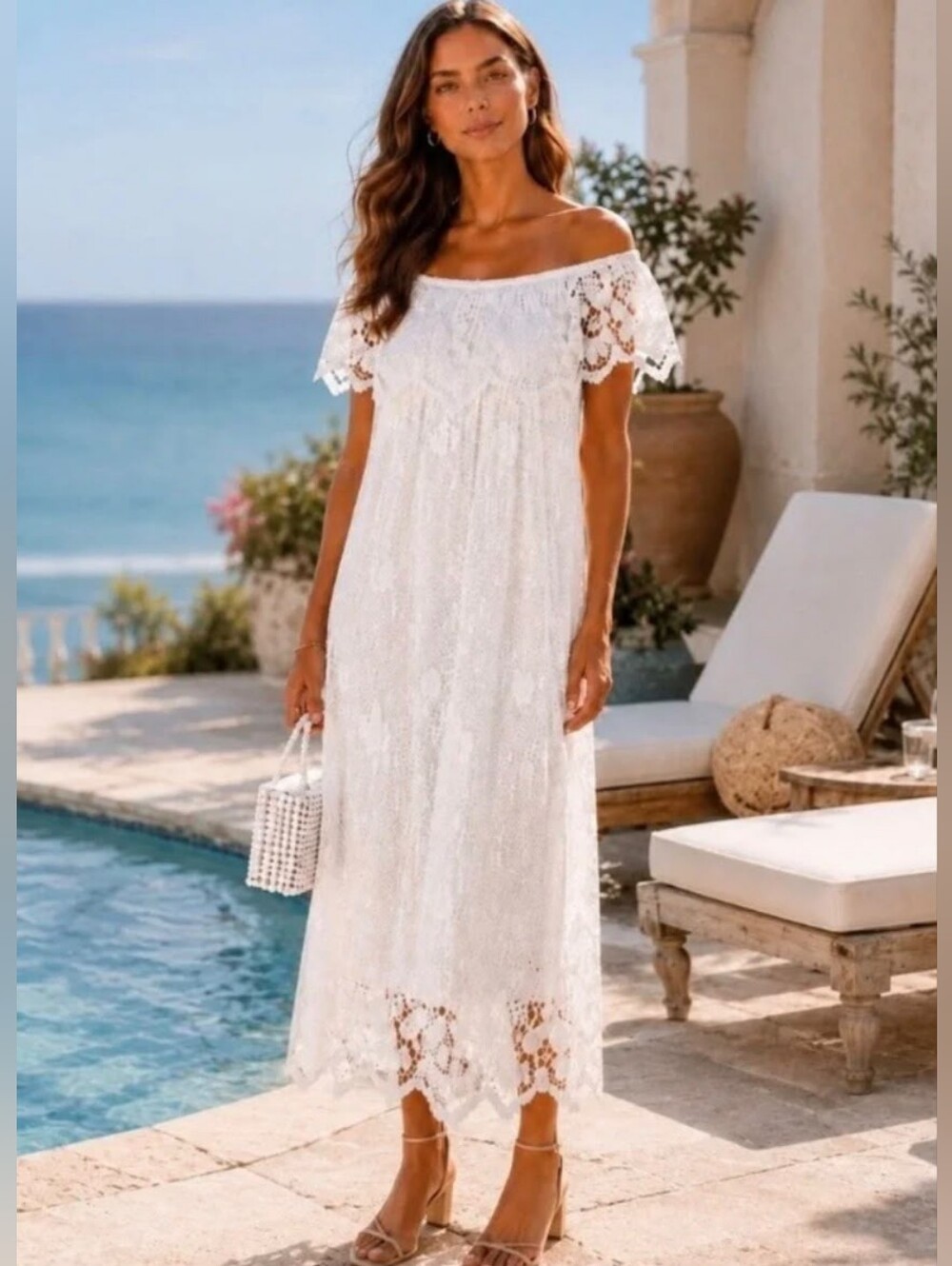 Tuckernuck Avalon White Off-The-Shoulder Lace Maxi Dress